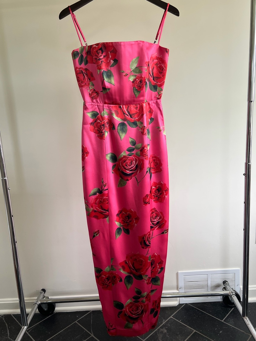 Sau Lee Pink Rose Print Column Dress